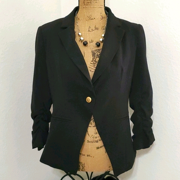 Studio JPR Jackets & Blazers - STUDIO JPR Black ruched sleeves single button jacket vlazer coat  casual SML